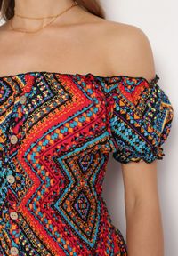 Born2be - Czerwona Sukienka Bawełniana Hiszpanka w Stylu Boho Raelinora. Typ kołnierza: dekolt hiszpanka. Kolor: czerwony. Materiał: bawełna. Styl: boho #5