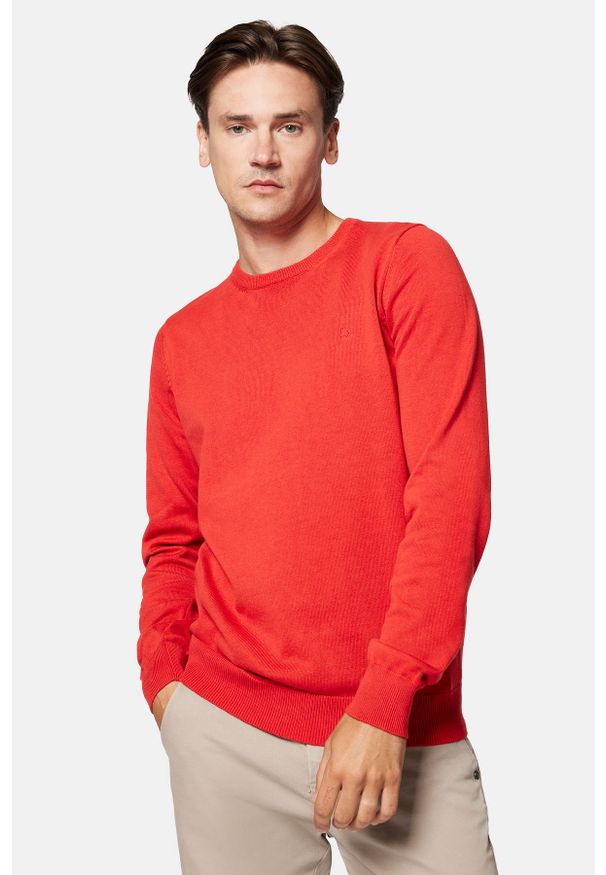 Lancerto - Sweter Czerwony z Bawełną Gładki Morey. Kolor: czerwony. Materiał: bawełna, elastan. Wzór: gładki
