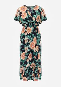 Born2be - Granatowa Sukienka Maxi z Kopertowym Dekoltem i Gumkami w Pasie Kelsi. Typ kołnierza: dekolt kopertowy. Kolor: niebieski. Długość rękawa: krótki rękaw. Sezon: wiosna, lato. Typ sukienki: kopertowe. Długość: maxi #6