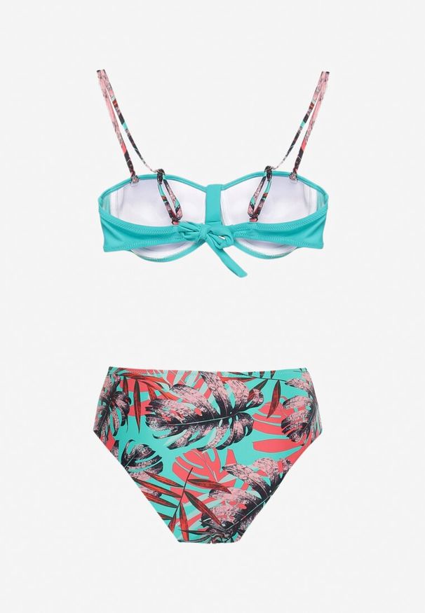 Renee - Miętowe Bikini z Wiązaniem na Plecach Yesmine. Stan: podwyższony. Kolor: miętowy. Materiał: tkanina. Wzór: gładki, kwiaty