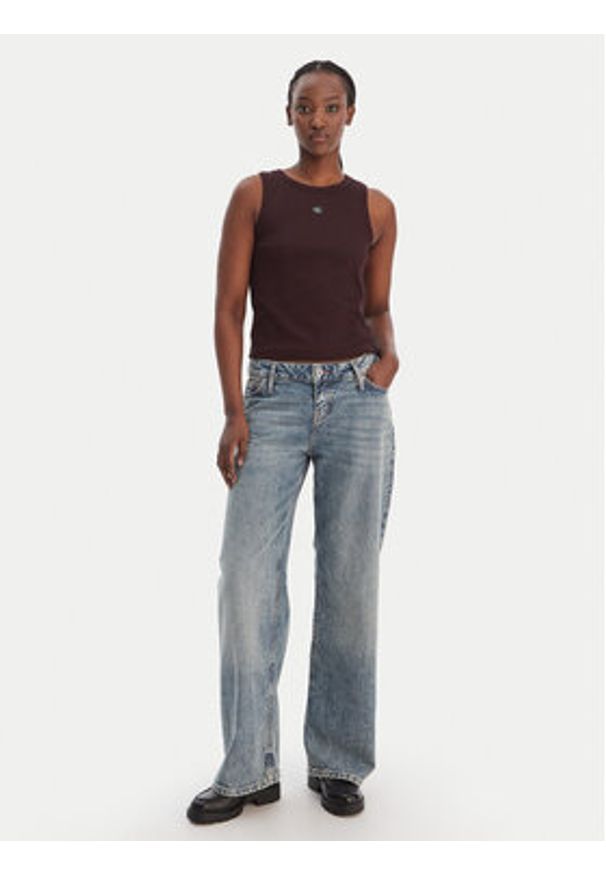 Calvin Klein Jeans Top LV047C201G Brązowy Slim Fit. Kolor: brązowy. Materiał: bawełna