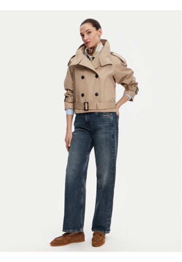 TOMMY HILFIGER - Tommy Hilfiger Trencz WW0WW43933 Beżowy Regular Fit. Kolor: beżowy. Materiał: bawełna