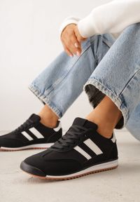 Born2be - Czarne Sneakersy z Geometrycznym Motywem Jannata. Okazja: na co dzień. Kolor: czarny. Materiał: jeans, dresówka. Wzór: geometria #3