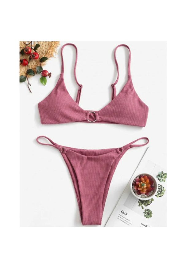 Intica - Bikini z ozdobnymi kółeczkami regulowane na lato Mareike. Kolor: beżowy. Materiał: materiał