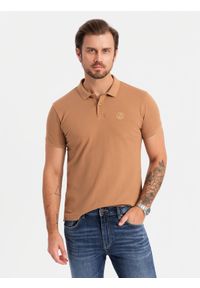 Ombre Clothing - Komplet bawełnianych t-shirtów męskich polo BASIC – biały/cielisty/jasnobrązowy V6 OM-POBS-0133 - XXL. Typ kołnierza: polo. Kolor: biały. Materiał: bawełna. Wzór: haft. Styl: klasyczny, sportowy #6