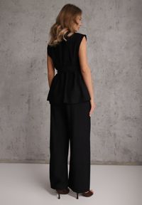 Renee - Czarny Letni Komplet Kamizelka z Paskiem i Ozdobnymi Guzikami i Szerokie Spodnie Sharieth. Kolor: czarny #8