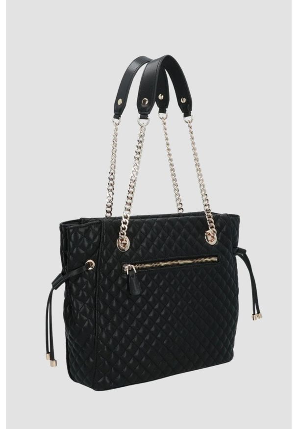 Guess - GUESS Czarna damska torebka Everlee Tote. Kolor: czarny. Materiał: skórzane. Styl: elegancki