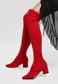 Renee - Czerwone Kozaki Stand Alone. Wysokość cholewki: za kolano. Nosek buta: szpiczasty. Zapięcie: zamek. Kolor: czerwony. Materiał: zamsz. Szerokość cholewki: normalna. Obcas: na słupku