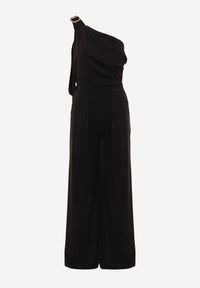 Renee - Czarny Koktajlowy Kombinezon Asymetryczny o Kroju na Jedno Ramię z Klamrą Hurinex. Kolor: czarny. Styl: wizytowy #2