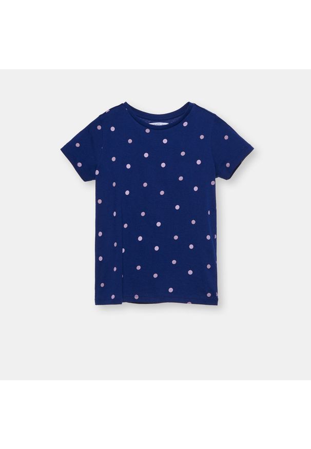 Sinsay - Koszulka z drobnym nadrukiem - Granatowy. Kolor: niebieski. Wzór: nadruk