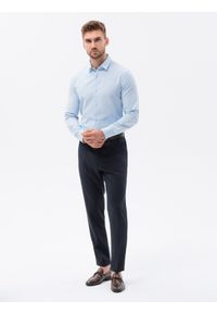 Ombre Clothing - Bawełniana koszula męska z tkaniny w stylu Oxford SLIM FIT - błękitna V8. Kolor: niebieski. Materiał: tkanina, bawełna