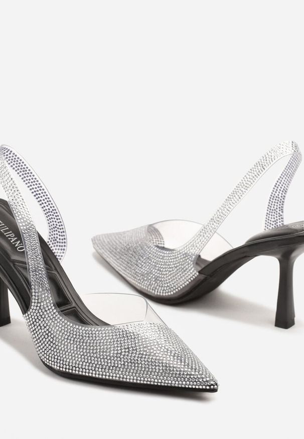 Renee - Czarne Transparentne Sandały Slingback z Cyrkoniami Harilssa. Okazja: na imprezę. Kolor: czarny