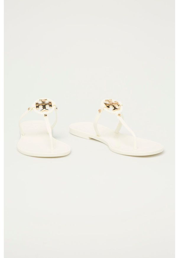 Tory Burch - Japonki skórzane. Kolor: beżowy. Materiał: skóra. Wzór: gładki
