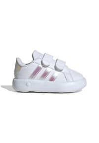 Adidas - Buty dla dzieci ADIDAS Grand Court. Okazja: na uczelnię. Zapięcie: rzepy. Materiał: skóra. Szerokość cholewki: normalna. Wzór: paski