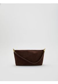 Reserved - Torebka na ramię z imitacji zamszu - ciemnobrązowy. Kolor: brązowy. Materiał: zamszowe. Rodzaj torebki: na ramię