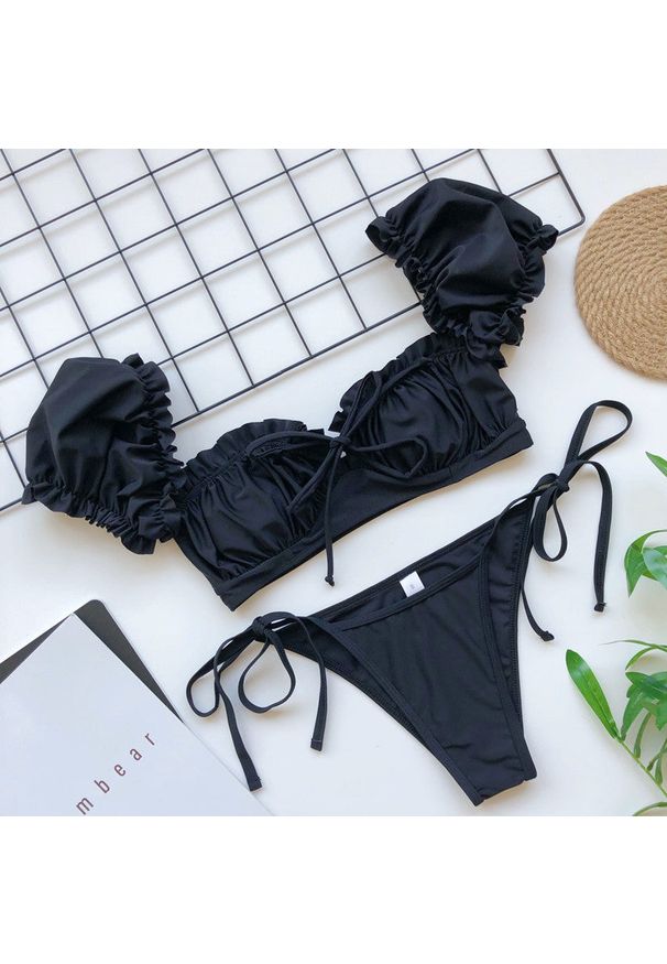 Intica - Bikini z rękawkiem na lato z trwałego materiału Saskia. Kolor: czarny. Materiał: materiał