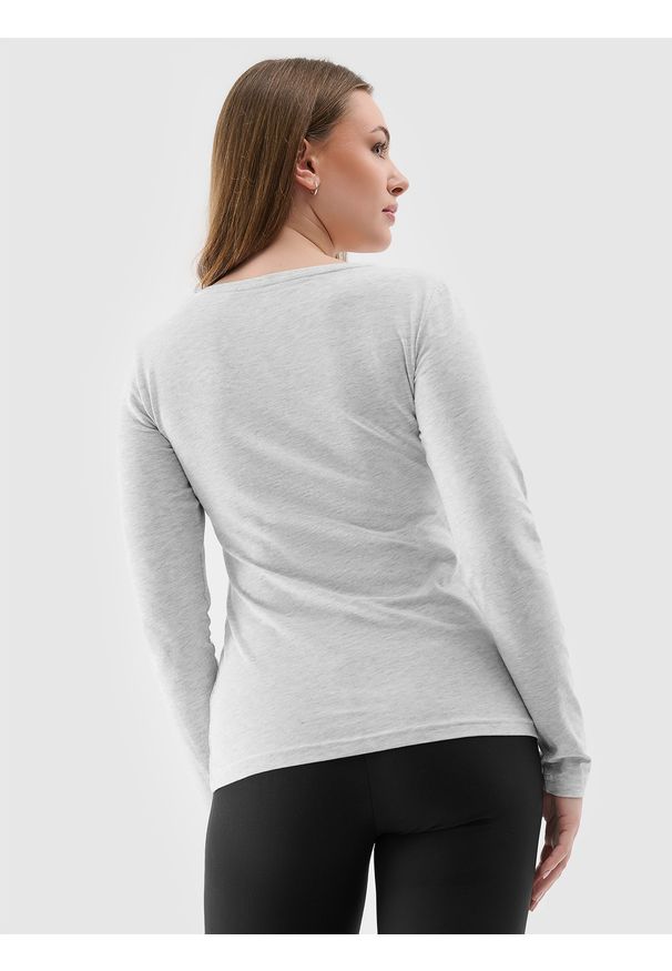 4f - 4F Longsleeve slim gładki damski - szary M. Okazja: na co dzień. Kolor: szary. Materiał: dzianina, bawełna, jersey, materiał, elastan. Długość rękawa: długi rękaw. Długość: długie. Wzór: gładki. Styl: sportowy, casual