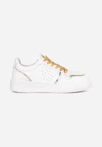 Renee - Biało-Złote Sneakersy z Kolorowymi Sznurówkami i Metalicznymi Wstawkami Lania. Kolor: biały. Wzór: kolorowy #3