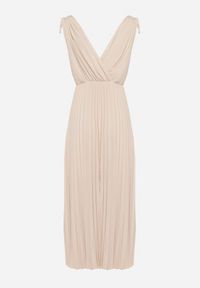 Born2be - Beżowa Plisowana Sukienka z Bawełną i Wiskozą o Rozkloszowanym Kroju z Gumką w Talii Xefia. Okazja: na co dzień, na spotkanie biznesowe. Kolor: beżowy. Materiał: bawełna, wiskoza. Sezon: wiosna, lato. Styl: casual, klasyczny, biznesowy #6