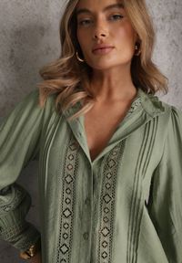 Renee - Zielona Koszula ze Stójką i Koronką Phaeninca. Okazja: na co dzień. Typ kołnierza: kołnierzyk stójkowy. Kolor: zielony. Materiał: koronka. Wzór: koronka. Styl: casual, elegancki #3