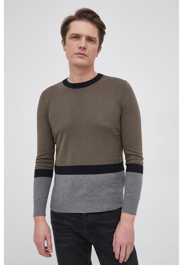 Sisley Sweter z domieszką kaszmiru męski. Okazja: na co dzień. Kolor: zielony. Materiał: kaszmir. Długość rękawa: długi rękaw. Długość: długie. Styl: casual