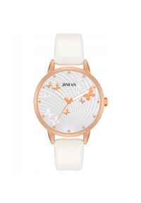 ITIMPORT - Zegarek DAMSKI Ekoskóra WYGODNY Czytelny Kwarcowy ELEGANCKI Motylki BIAŁY. Kolor: biały. Styl: elegancki #1