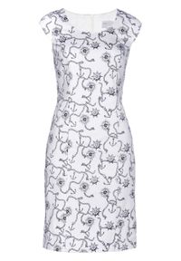Sukienka ołówkowa bonprix biało-ciemnoniebieski z nadrukiem. Kolor: biały. Wzór: nadruk. Typ sukienki: ołówkowe #1
