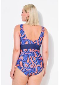 ULLA POPKEN - Damski Kostium kąpielowy koralowce dekolt w serek miękkie miseczki z recyklingu. Kolekcja: plus size. Kolor: niebieski. Materiał: poliester, elastan, poliamid, materiał