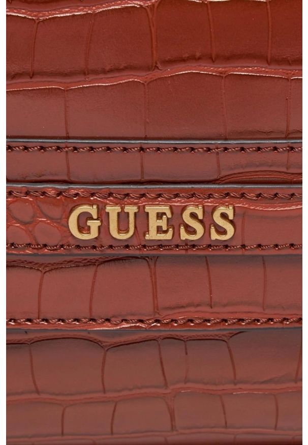 Guess - GUESS Brązowa torebka Sestri Luxury. Kolor: brązowy. Wzór: motyw zwierzęcy. Materiał: skórzane