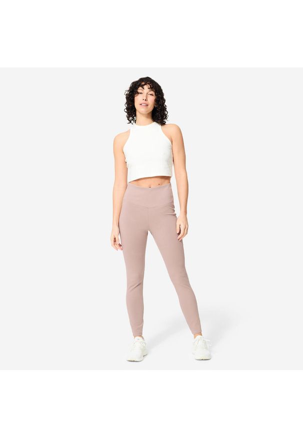 DOMYOS - Legginsy fitness damskie Domyos. Stan: podwyższony. Kolor: wielokolorowy, różowy, brązowy. Materiał: bawełna, materiał, poliester, elastan. Sport: fitness
