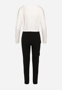Born2be - Biało-Czarny Komplet Dresowy Spodnie z Elastyczną Gumką w Pasie i Krótka Bluza Migorra. Kolor: biały. Materiał: dresówka #6