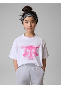 4f - 4F T-shirt loose z nadrukiem dziewczęcy - biały 134/140 (8-10 lat). Okazja: na co dzień, na uczelnię. Kolor: biały. Materiał: materiał, bawełna, jeans. Wzór: nadruk. Sezon: lato. Styl: casual, sportowy #2