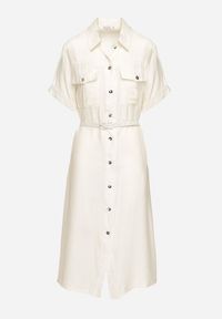 Born2be - Biała Wiskozowa Sukienka o Koszulowym Kroju z Paskiem Nelavyn. Okazja: na co dzień, do pracy. Kolor: biały. Materiał: wiskoza. Długość rękawa: krótki rękaw. Typ sukienki: koszulowe. Styl: casual, elegancki #3