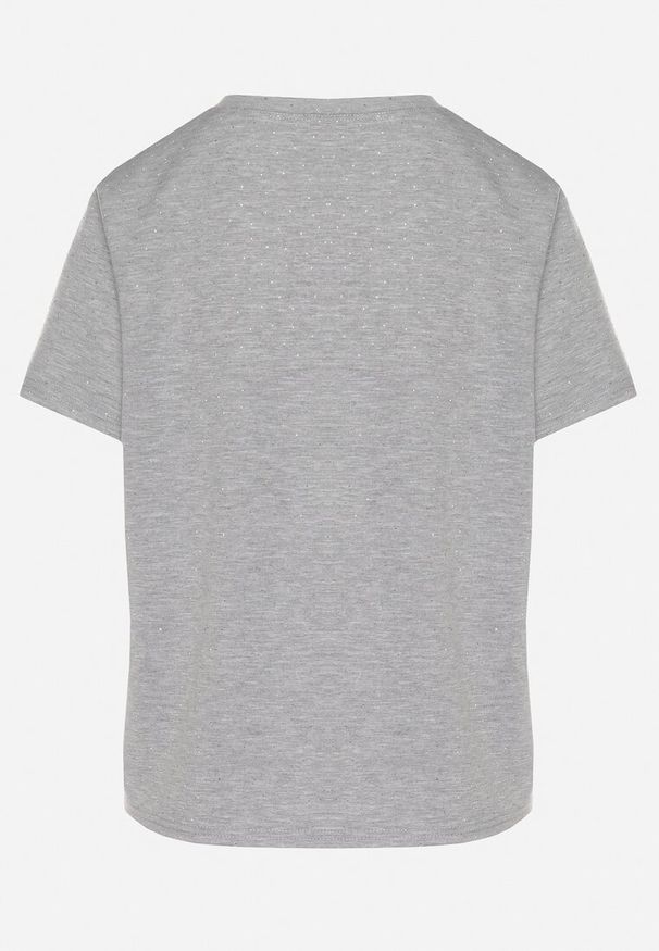 Born2be - Szary T-shirt z Wiskozą Ozdobiony Cyrkoniami Hirritia. Okazja: na co dzień. Kolor: szary. Materiał: wiskoza. Wzór: aplikacja. Styl: klasyczny, casual