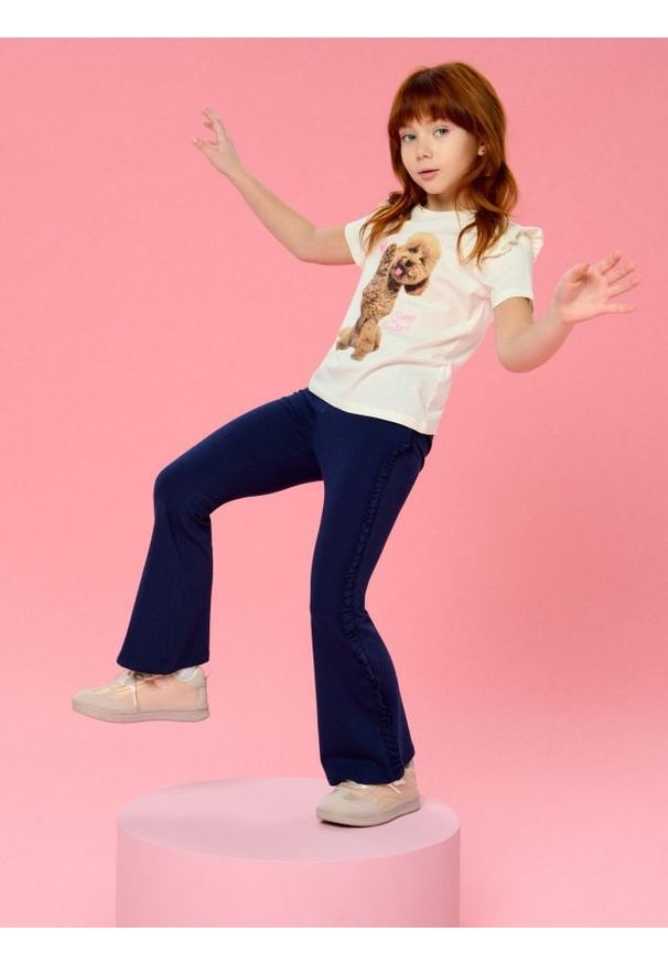 Sinsay - Legginsy flare z ozdobną falbanką - granatowy. Kolor: niebieski