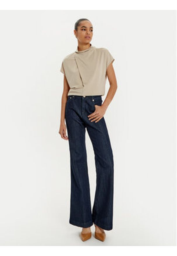 Oui - OUI Bluzka 89862 Beżowy Regular Fit. Kolor: beżowy. Materiał: satyna