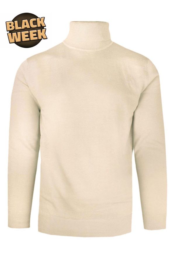 Elegancki Golf Męski - Brave Soul - Kremowy (Śmietankowy). Typ kołnierza: golf. Kolor: kremowy. Materiał: bawełna. Sezon: zima, jesień. Styl: elegancki