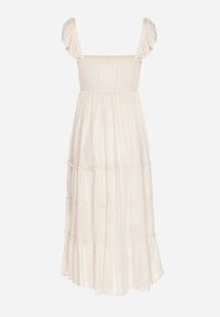 Born2be - Beżowa Wiskozowa Sukienka na Ramiączkach Zdobiona Metaliczną Nicią Iffrisse. Okazja: na co dzień. Kolor: beżowy. Materiał: wiskoza. Długość rękawa: na ramiączkach. Wzór: aplikacja. Styl: casual #3