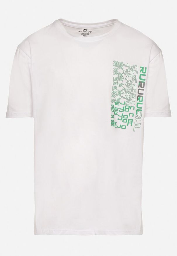 Born2be - Biała Koszulka Bawełniana z Ozdobnym Nadrukiem na Przodzie Ulitiama. Okazja: na co dzień. Kolor: biały. Materiał: bawełna. Wzór: nadruk. Styl: casual