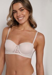 Born2be - Beżowy Gładki Biustonosz Balkonetka Dalilin. Kolor: beżowy. Wzór: gładki #1