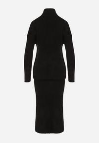 Born2be - Czarny Komplet Dzianinowy z Wełną Sweter z Golfem i Ołówkowa Spódnica Falovira. Kolor: czarny. Materiał: wełna, dzianina. Sport: golf #6