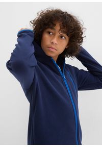bonprix - Bluza rozpinana z polaru z kontrastowymi detalami. Typ kołnierza: kaptur. Kolor: niebieski. Materiał: polar #3
