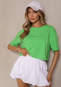 Renee - Jasnozielony T-shirt o Fasonie Cropped Oversize Brighta. Kolor: zielony. Materiał: jeans #5