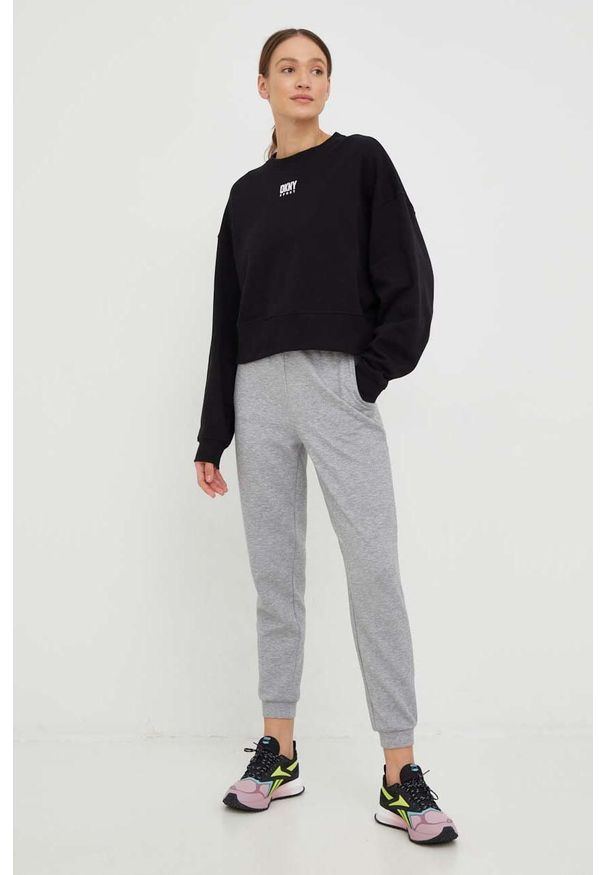 DKNY - Dkny bluza damska kolor czarny gładka. Kolor: czarny. Wzór: gładki