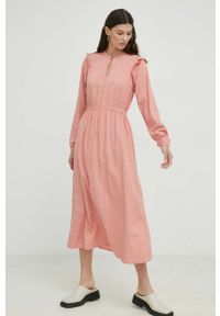 Mustang sukienka kolor pomarańczowy maxi rozkloszowana. Kolor: pomarańczowy. Materiał: tkanina. Typ sukienki: rozkloszowane. Długość: maxi #1