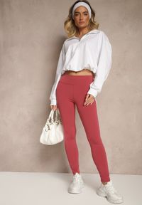 Renee - Ciemnoróżowe Legginsy Ozdobione Lampasami Puelle. Okazja: na co dzień. Kolor: różowy. Wzór: aplikacja. Styl: sportowy, casual