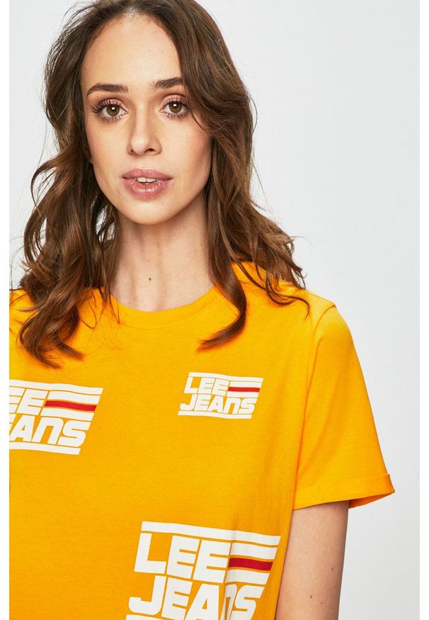 Lee - LEE CROPPED GRAPHIC DAMSKI T-SHIRT KOSZULKA RADIANT YELLOW L44TEPLG 112109987