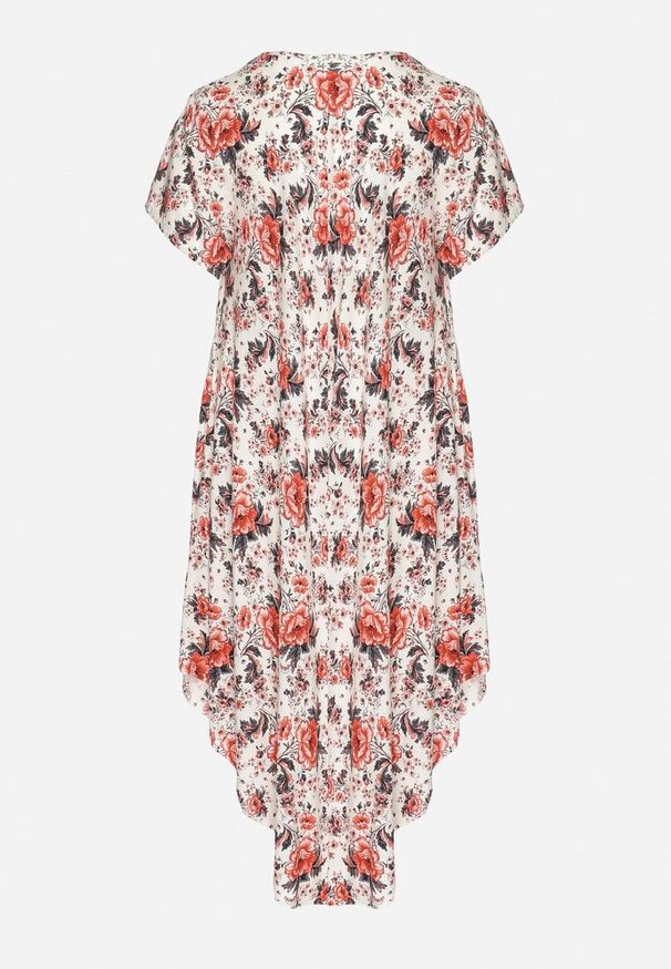 Born2be - Czerwona Sukienka Bawełniana z Asymetrycznym Dołem w Kwiatki Nativienne. Kolor: czerwony. Materiał: bawełna. Długość rękawa: krótki rękaw. Wzór: kwiaty. Sezon: lato. Typ sukienki: asymetryczne. Styl: elegancki