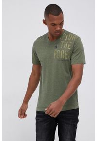 Tom Tailor T-shirt bawełniany kolor zielony melanżowy. Okazja: na co dzień. Kolor: zielony. Materiał: bawełna. Wzór: nadruk, melanż. Styl: casual