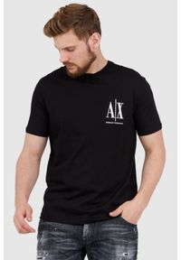 Armani Exchange - ARMANI EXCHANGE Czarny t-shirt męski z wyszywanym logo. Kolor: czarny. Materiał: prążkowany #1